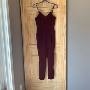 Lulus burgundy jumpsuit.
